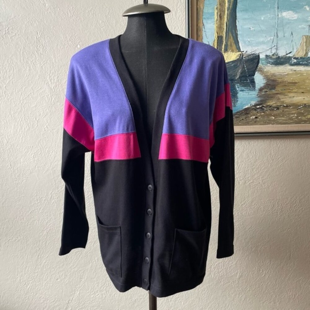 Vintage The Bay 1980s colour block poly cotton button front cardigan size small